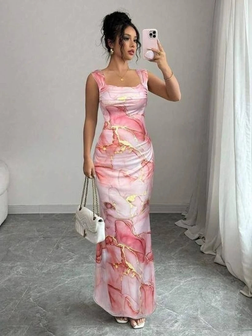 Pink Marble Print Bodycon