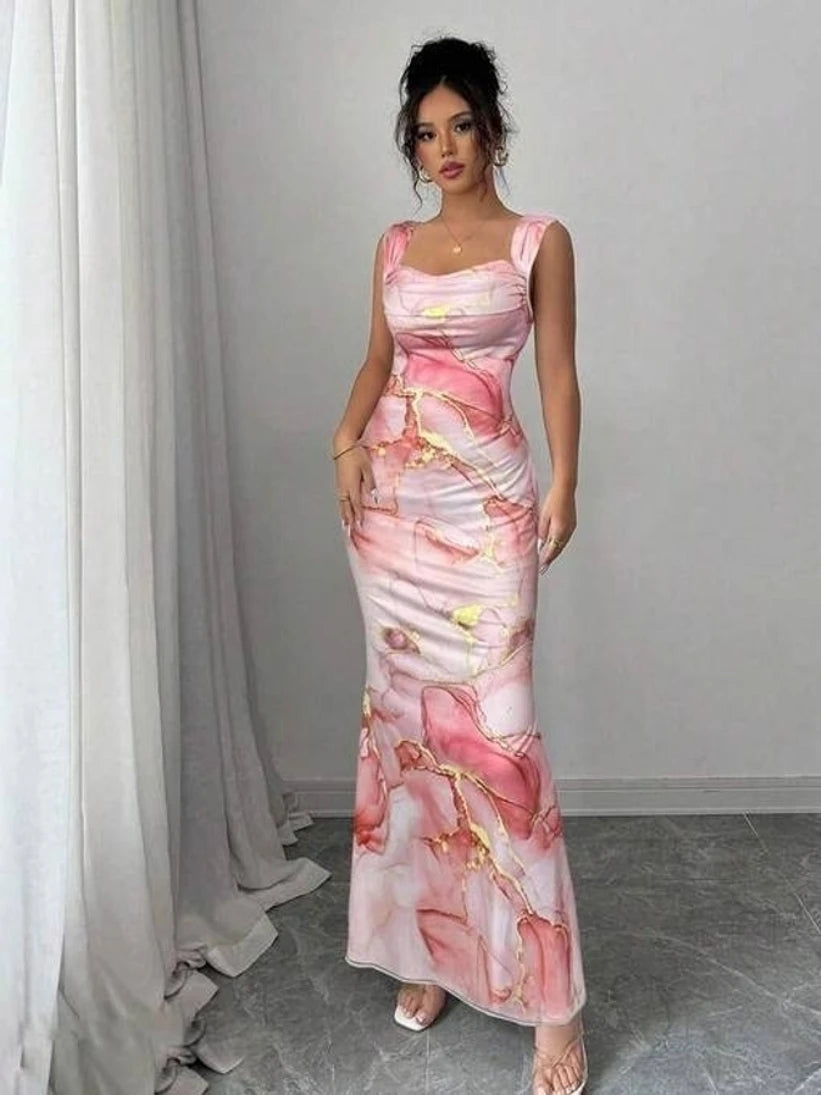 Pink Marble Print Bodycon